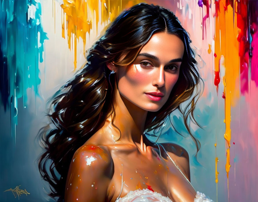 Vibrant Digital Art Portrait of Woman with Long Hair