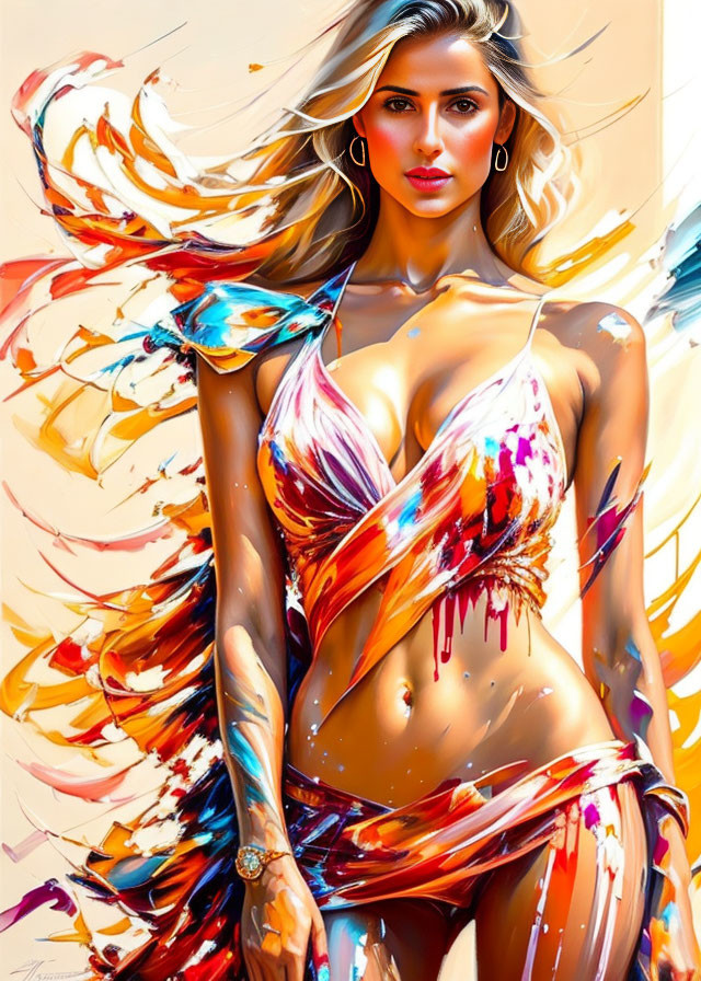 Colorful Artistic Illustration of Woman with Flowing Hair