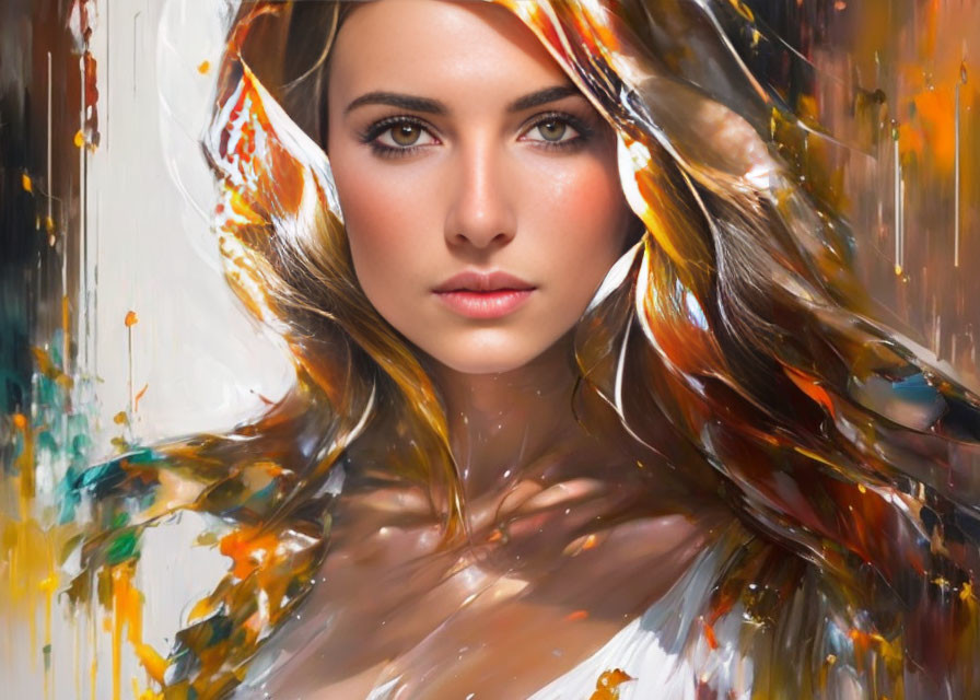 Vibrant digital portrait of a woman with abstract brush strokes