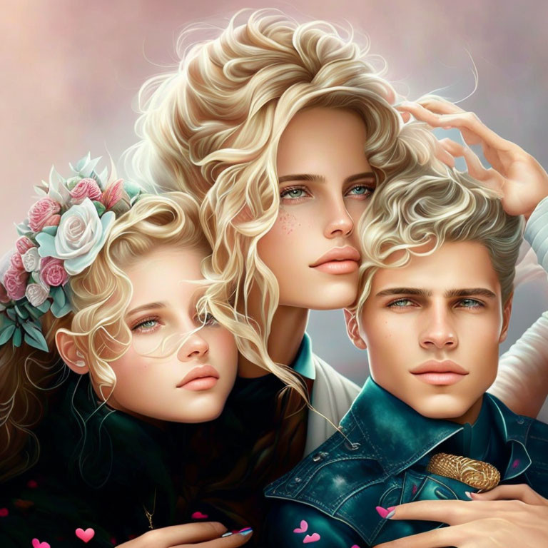 Blonde Hair, Blue Eyes, Floral Accessories: Dreamy Character Illustrations