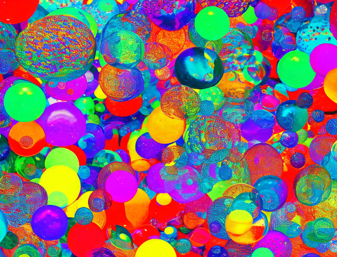 Multicolored bubbles with glittery and translucent surfaces