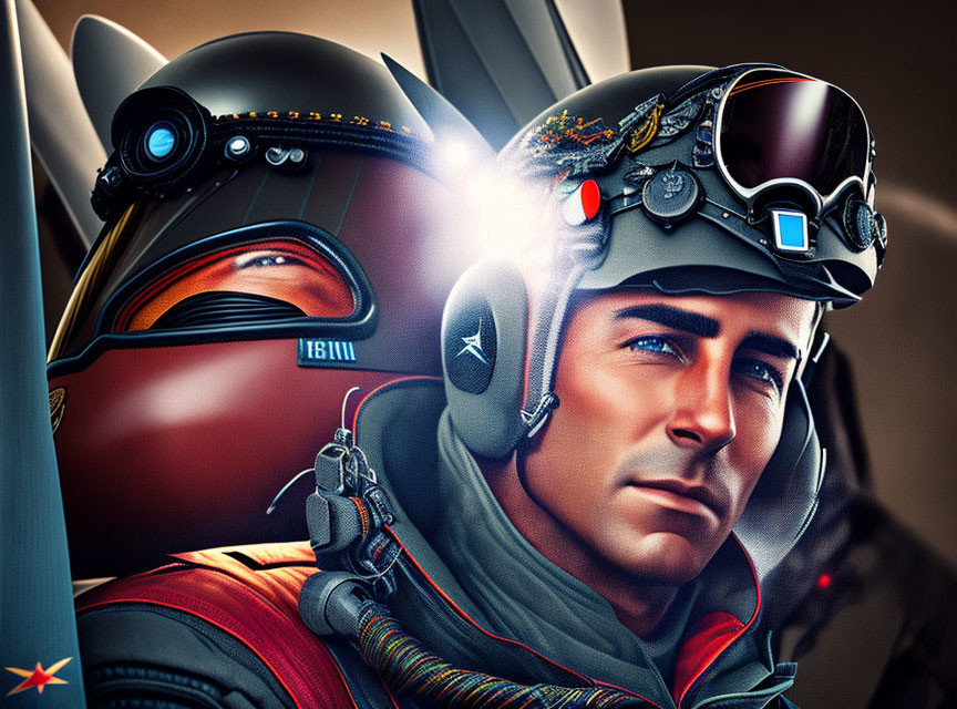 Detailed Futuristic Pilot Helmet and Flight Suit Illustration