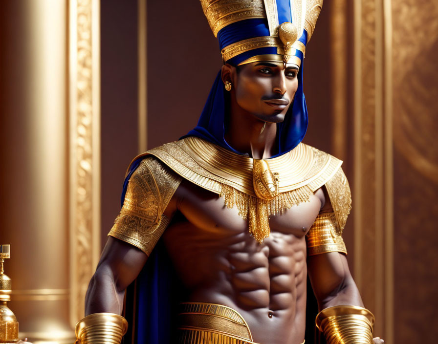 Majestic 3D-rendered ancient Egyptian pharaoh in traditional attire