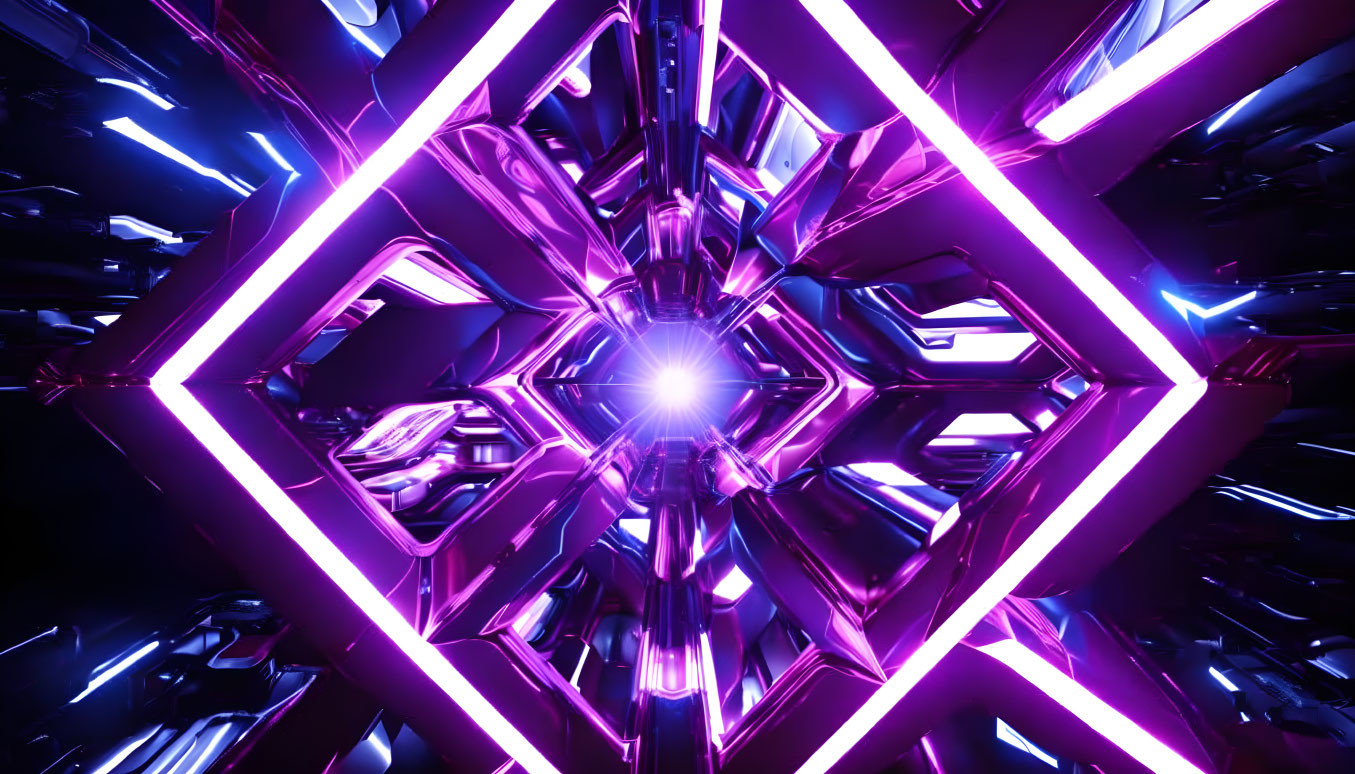 Neon purple and blue kaleidoscopic pattern with futuristic tunnel effect