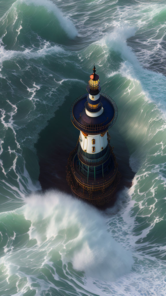 Lighthouse guiding through turbulent sea waves