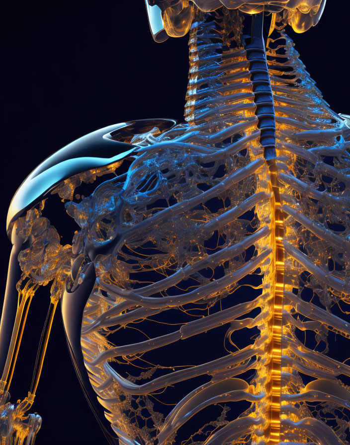 Detailed 3D Rendering of Human Skeletal System with Spine and Ribcage Emphasized