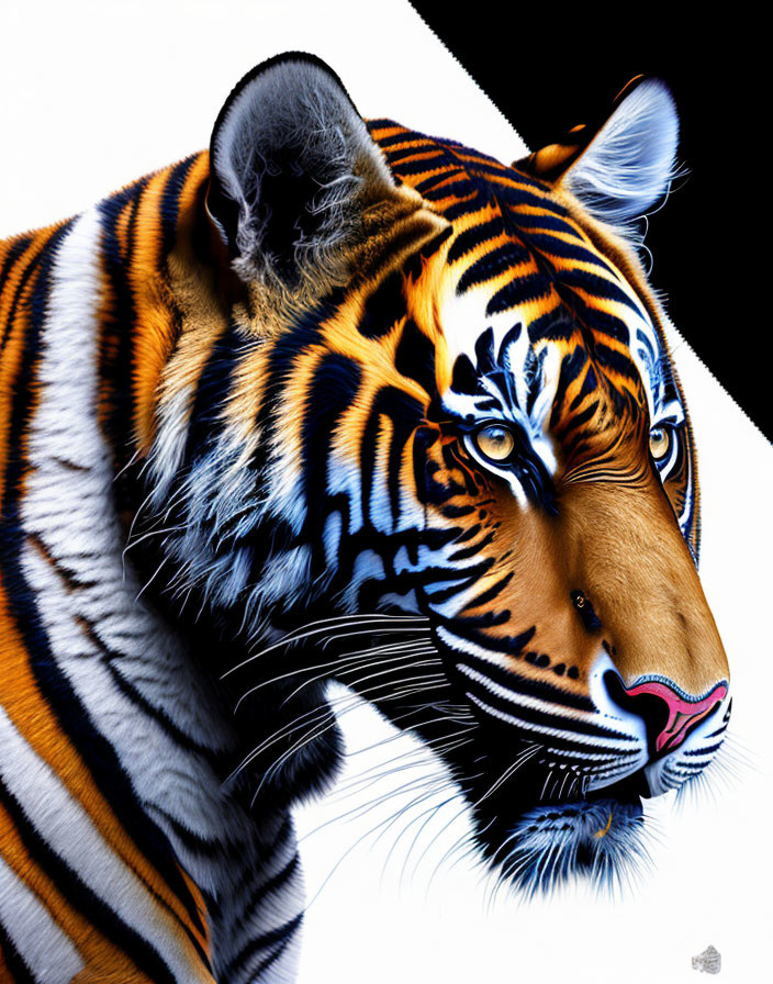 Detailed Tiger Illustration with Orange, Black, and White Stripes