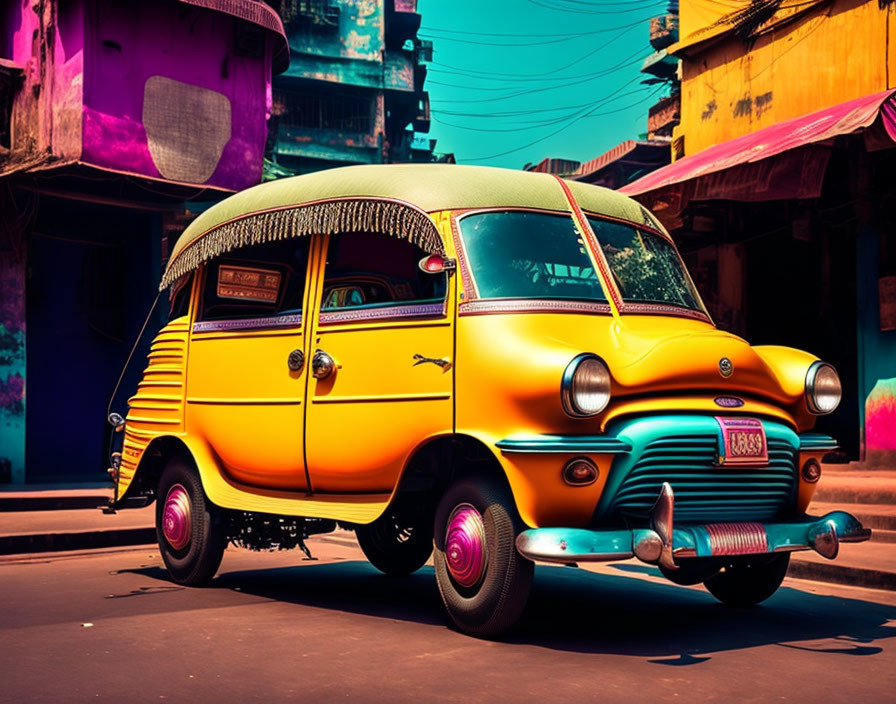 Colorful auto-rickshaw on vibrant city street