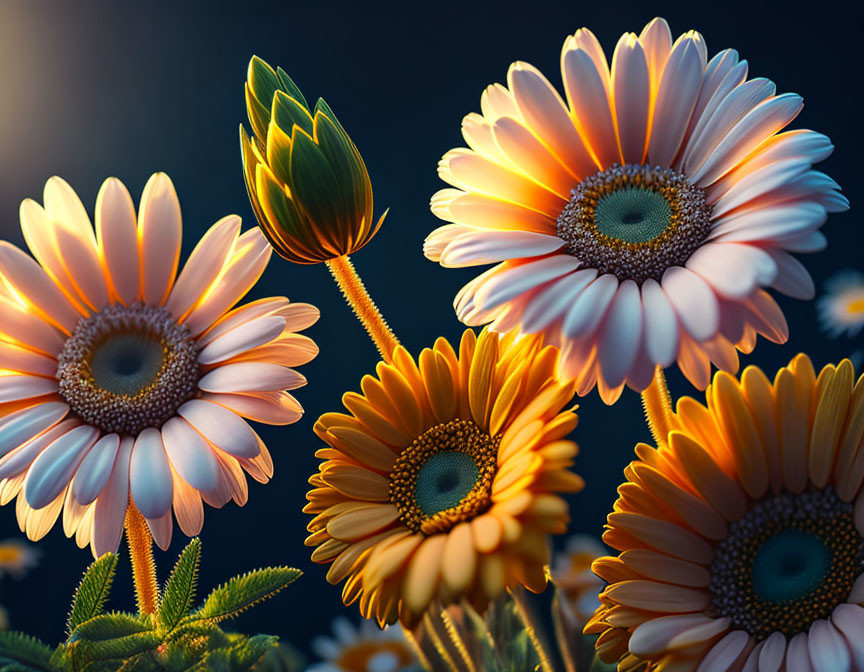 Bright Orange and White Daisies on Dark Background