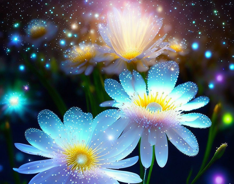 Ethereal daisy digital art with cosmic backdrop