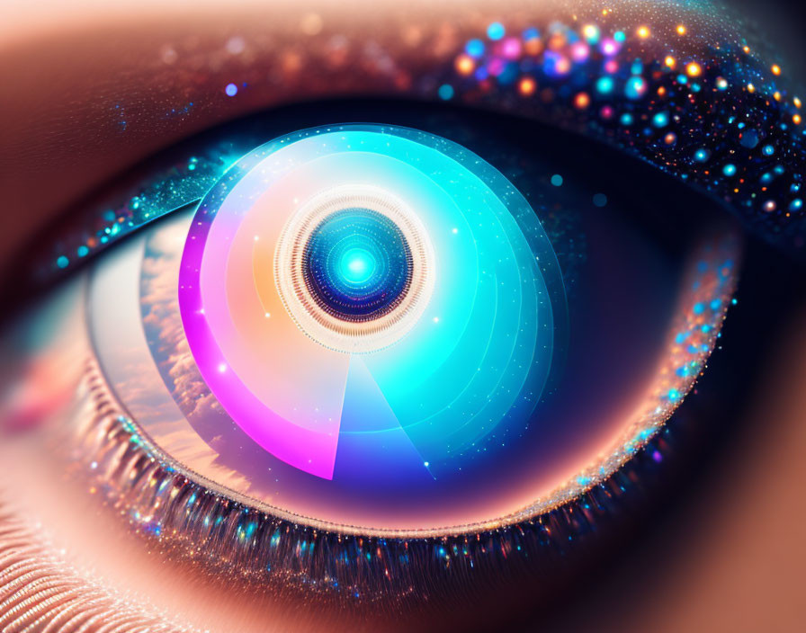 Detailed Close-Up of Human Eye with Futuristic Digital Interface Overlay