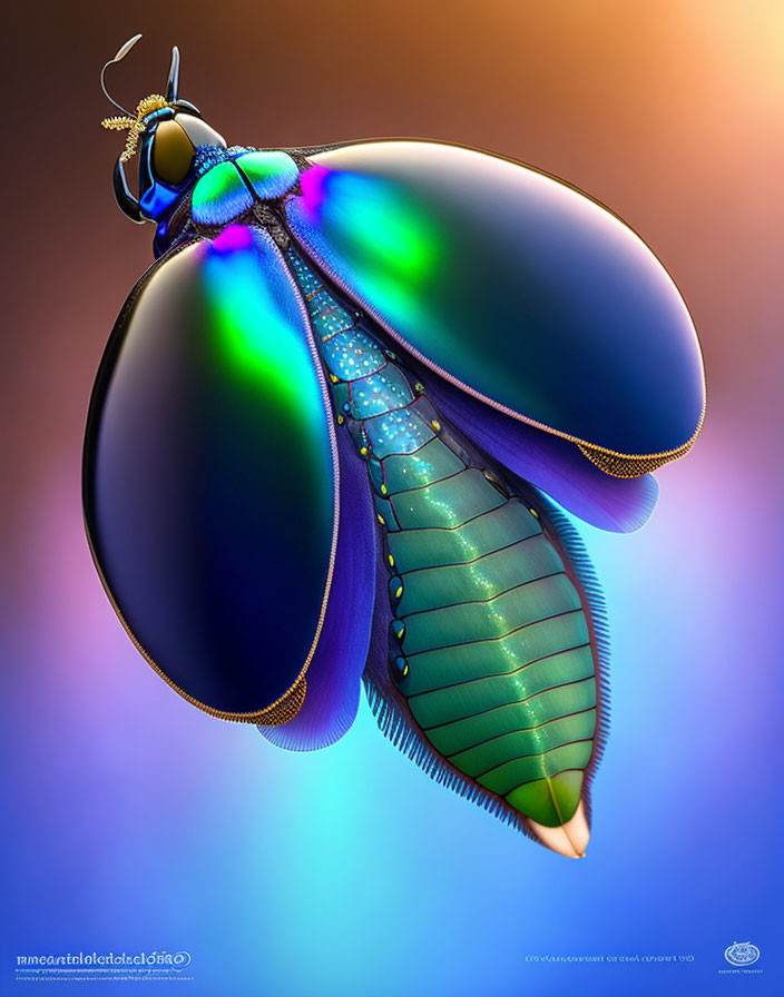 Detailed Digital Illustration of Metallic Sheen Beetle in Blues, Greens, and Purples