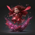 Whimsical digital artwork of doll-like character with wings and lantern surrounded by butterflies in fantasy setting