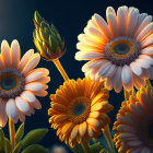 Bright Orange and White Daisies on Dark Background