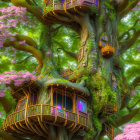 Enchanting Treehouse with Glowing Lanterns in Magical Tree