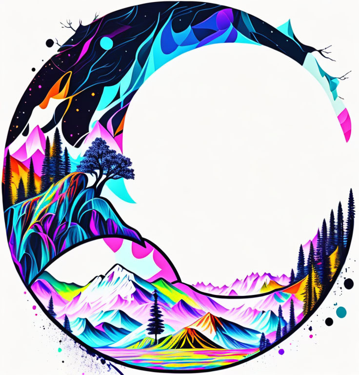 Colorful Circular Artwork of Cosmic Nature Scene