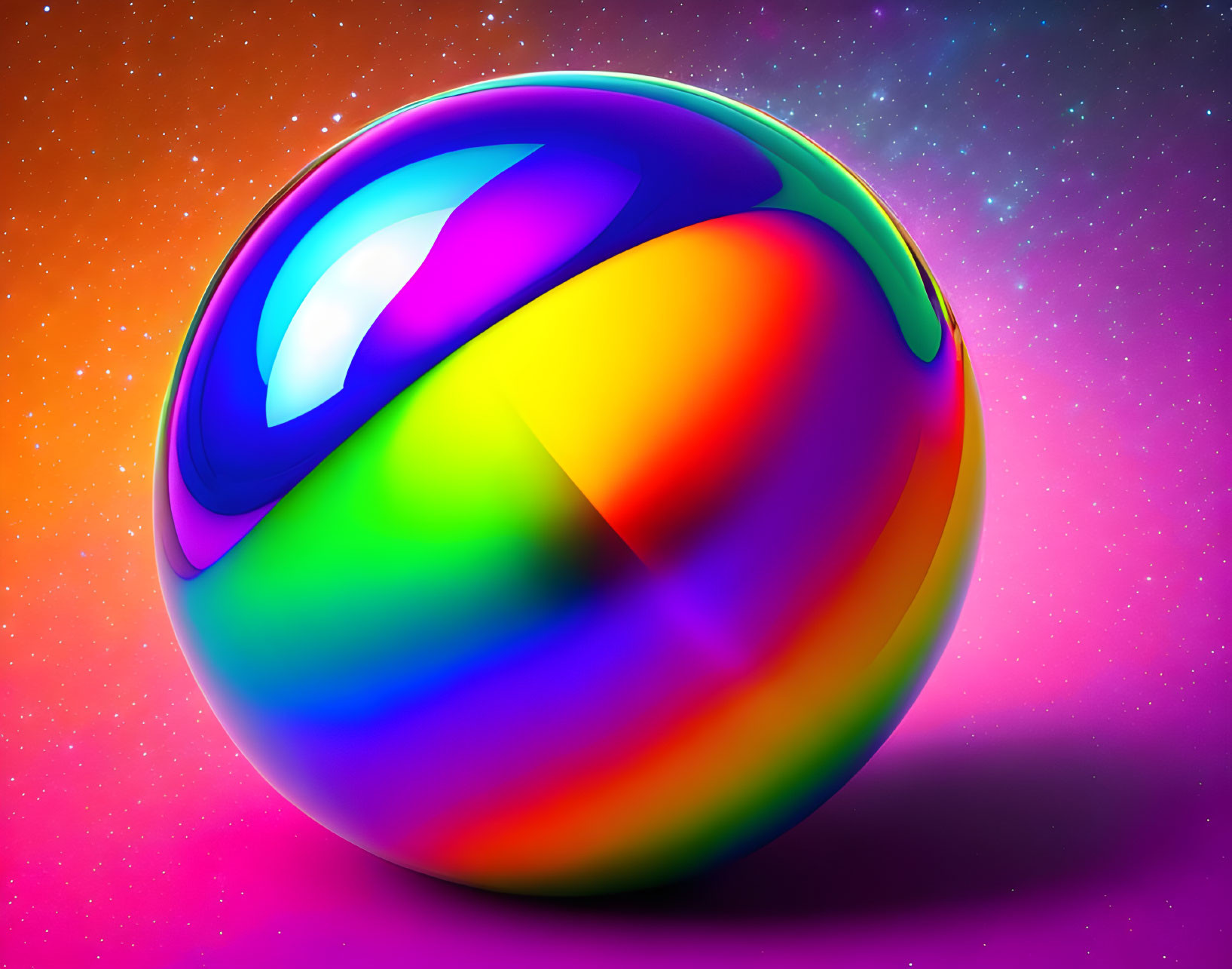 Colorful Swirling Sphere on Neon Starry Background