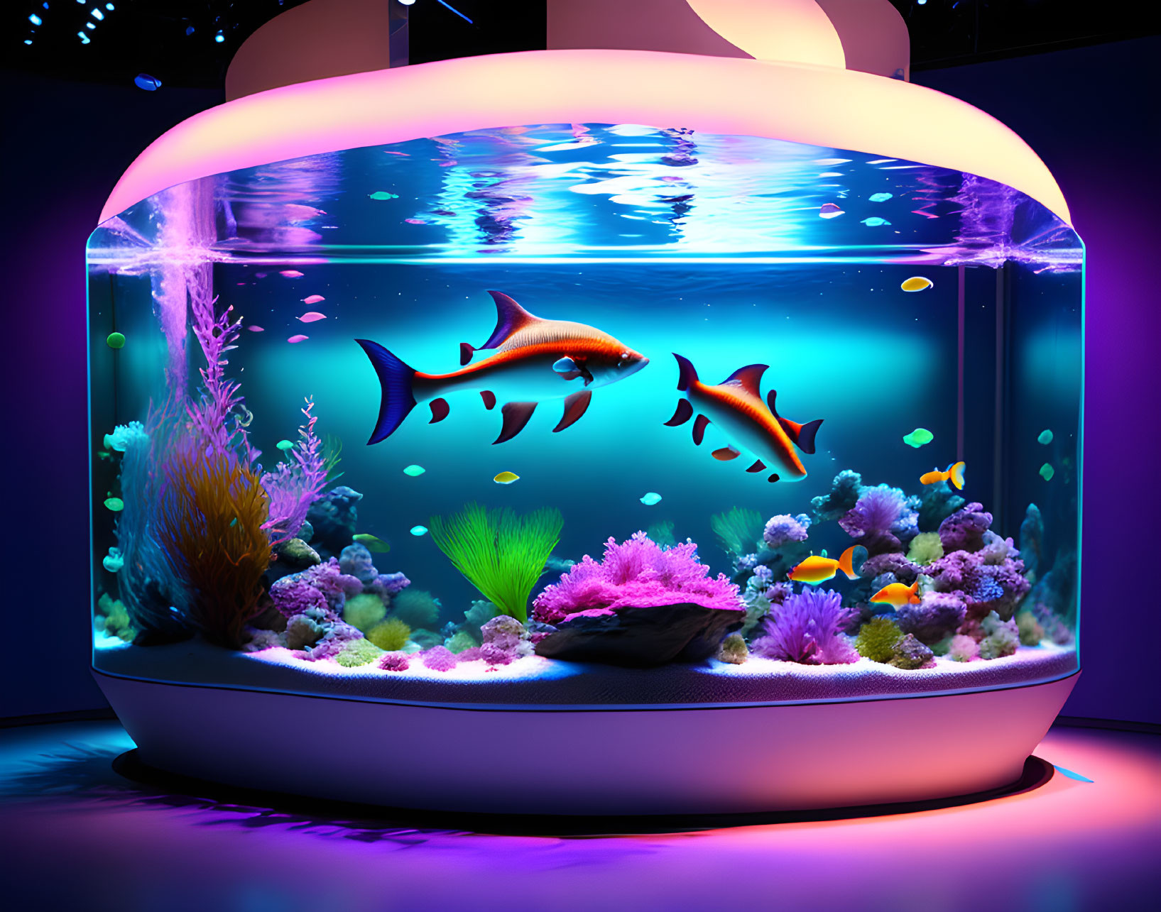 Colorful Circular Aquarium with Tropical Fish and Coral Reef