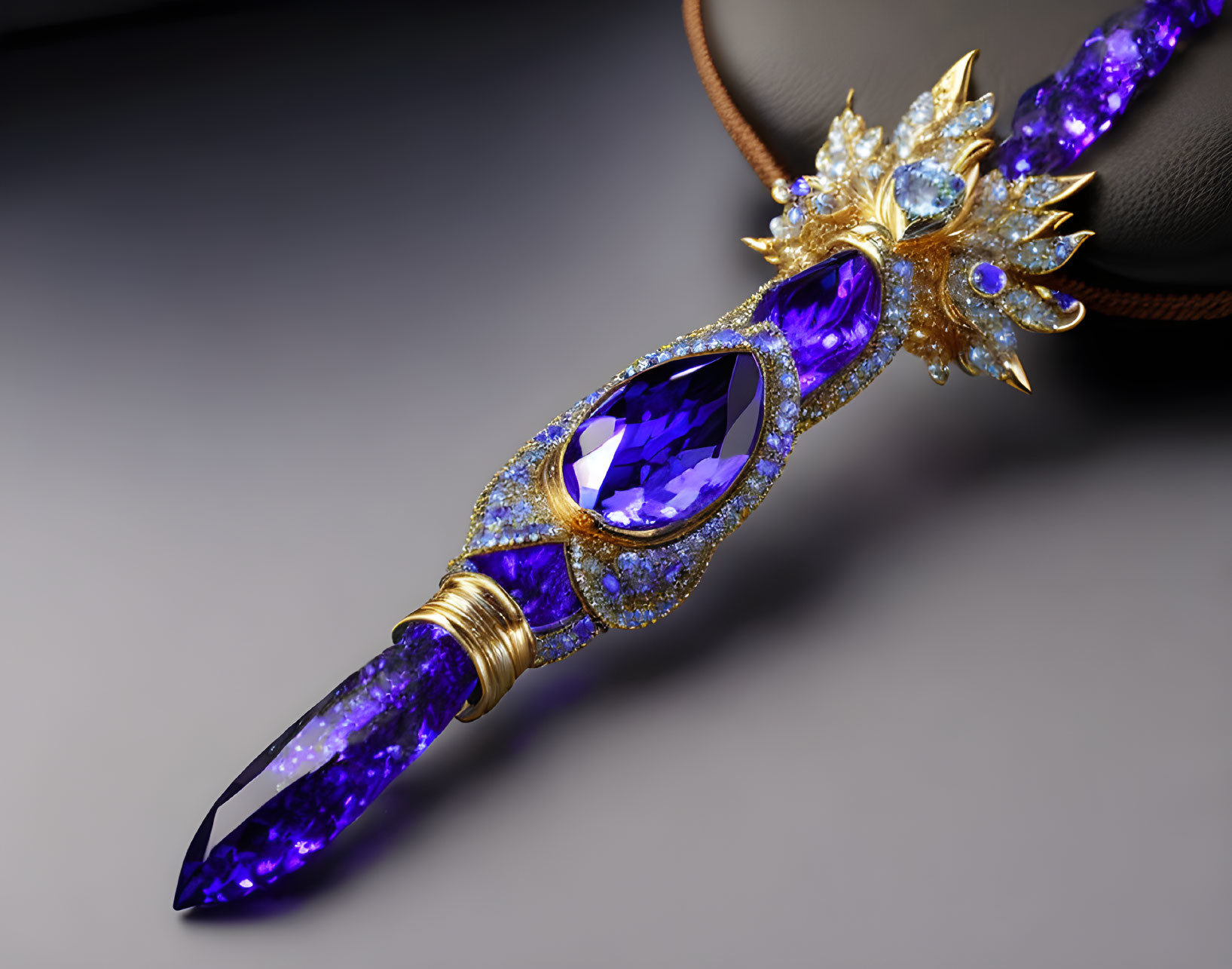 Luxurious Jeweled Pen with Purple Gemstones and Diamonds