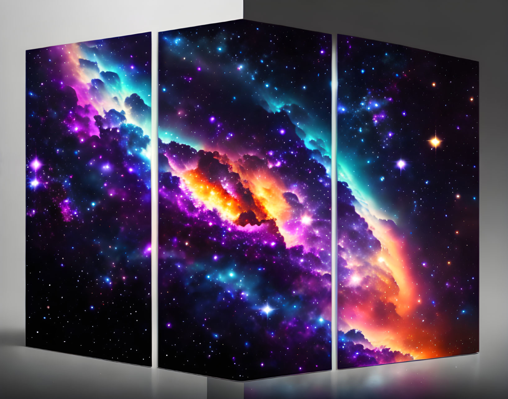 Vibrant Cosmic Galaxy Triptych Canvas Print