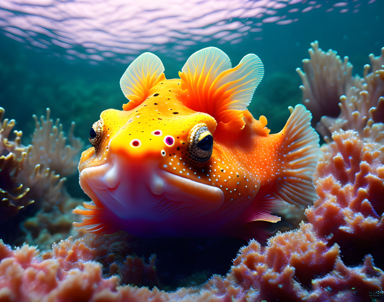 Colorful Orange Fish with Spots and Fins in Coral Reef Scene