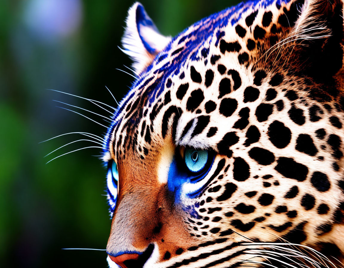 Detailed Jaguar Face with Fur Texture, Spotted Pattern, and Blue Eyes