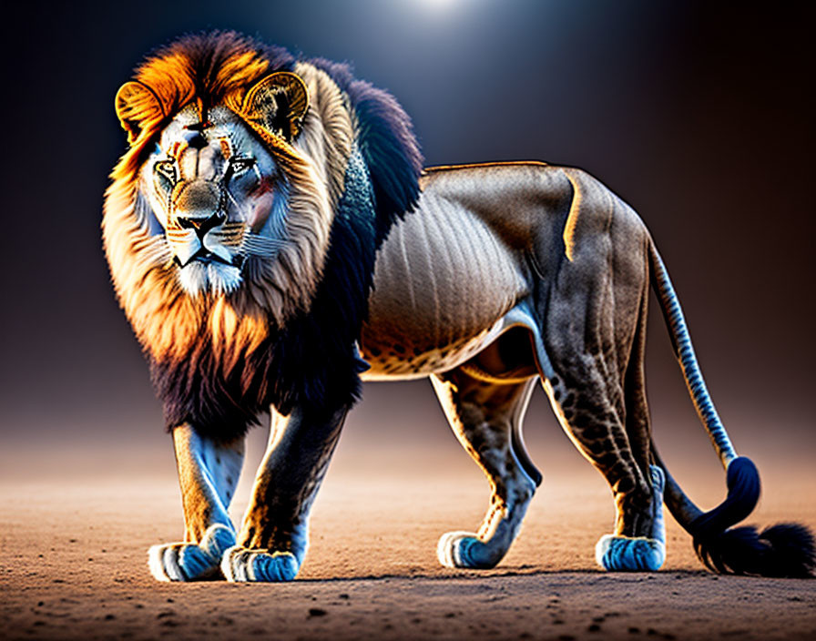 Majestic lion and sleek tiger fusion on dark background