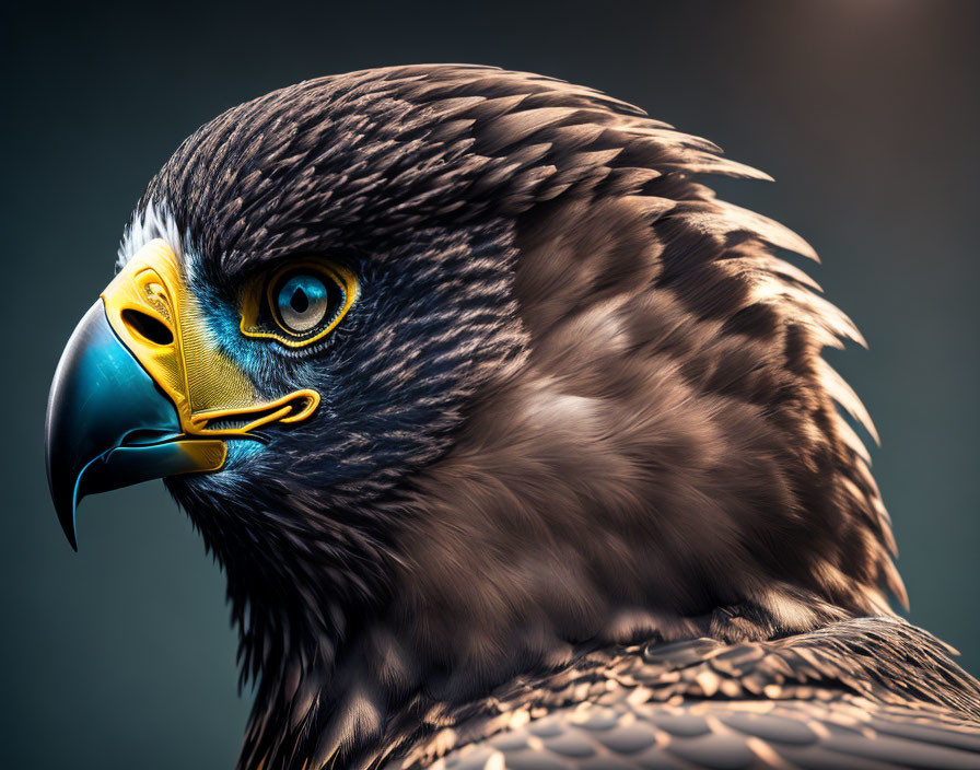 Detailed Close-up of Eagle with Sharp Eyes and Vibrant Yellow Beak