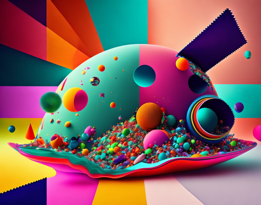 Vibrant abstract art with surreal spherical shapes and geometric forms