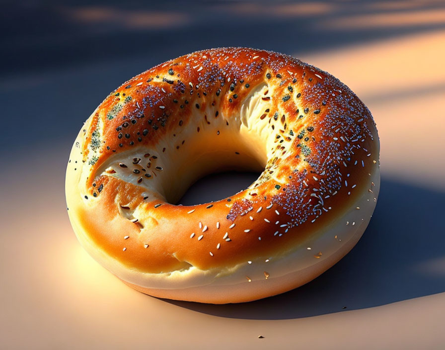 Golden Crusted Sesame Seed Bagel in Warm Sunlight