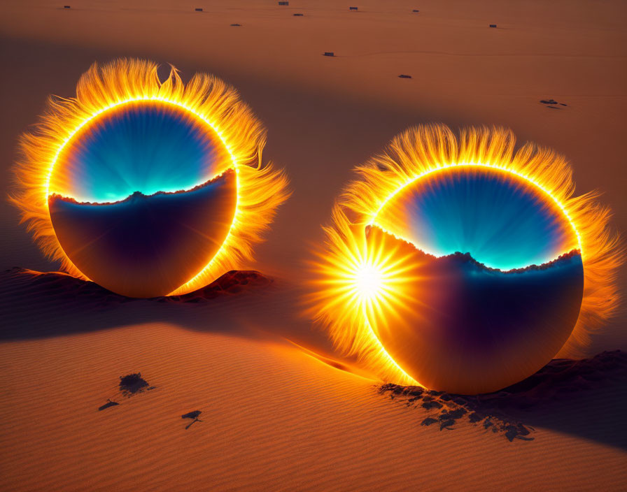 Illuminated Spherical Objects with Fiery Edges in Desert