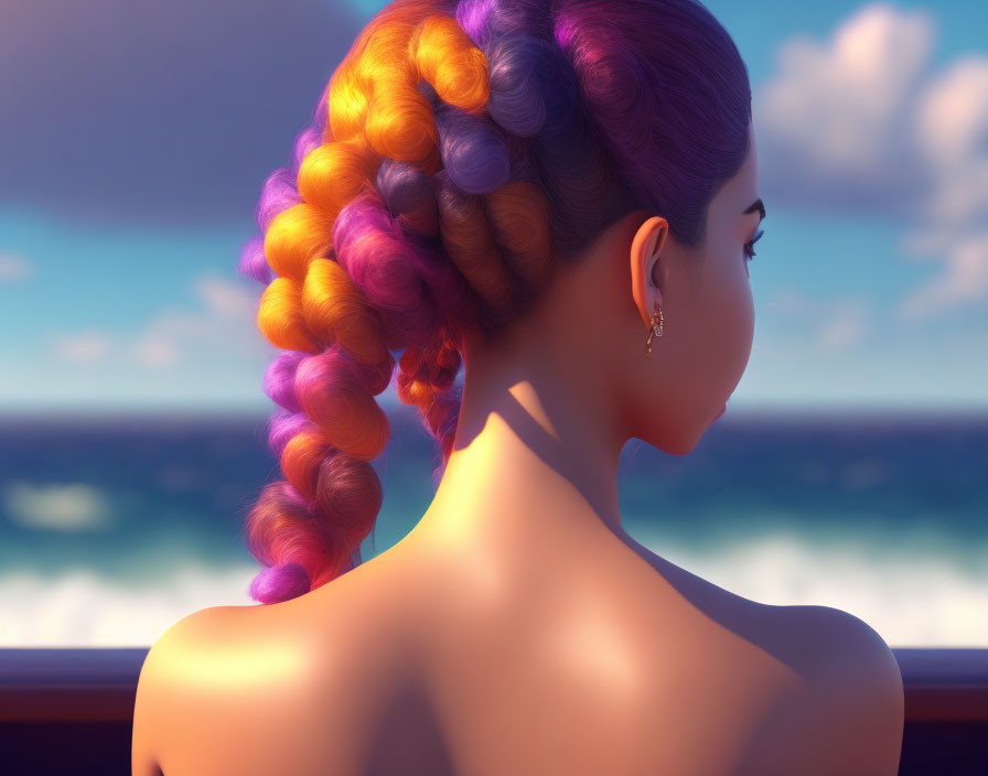 Woman with Colorful Braided Hair admiring Sea from Boat