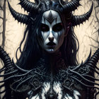 Elaborate Horns Gothic Fantasy Figure in Dark Attire