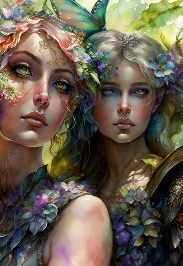 Ethereal female figures with floral adornments and butterfly