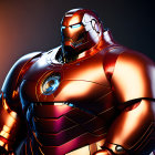 Shiny Red and Gold Iron Man Suit with Glowing Arc Reactor on Dark Background