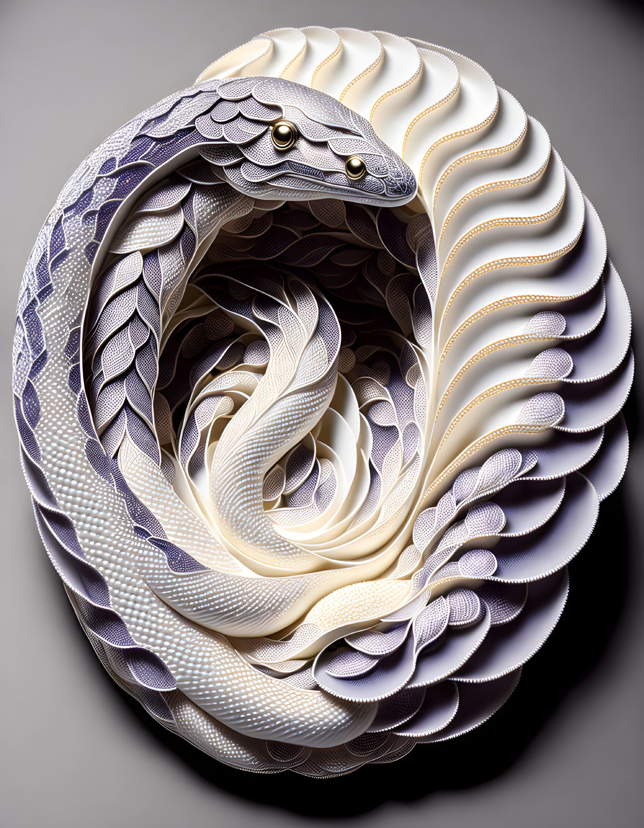 Intricately folded paper spiral resembling a coiled snake