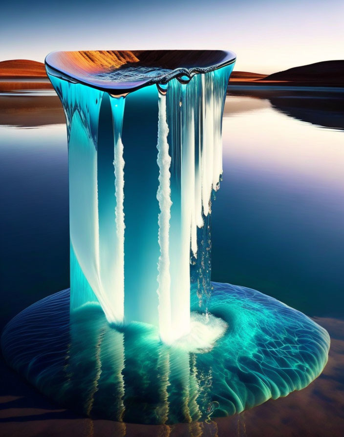 Glass-like Waterfall Reflecting Landscape in Tranquil Desert Setting