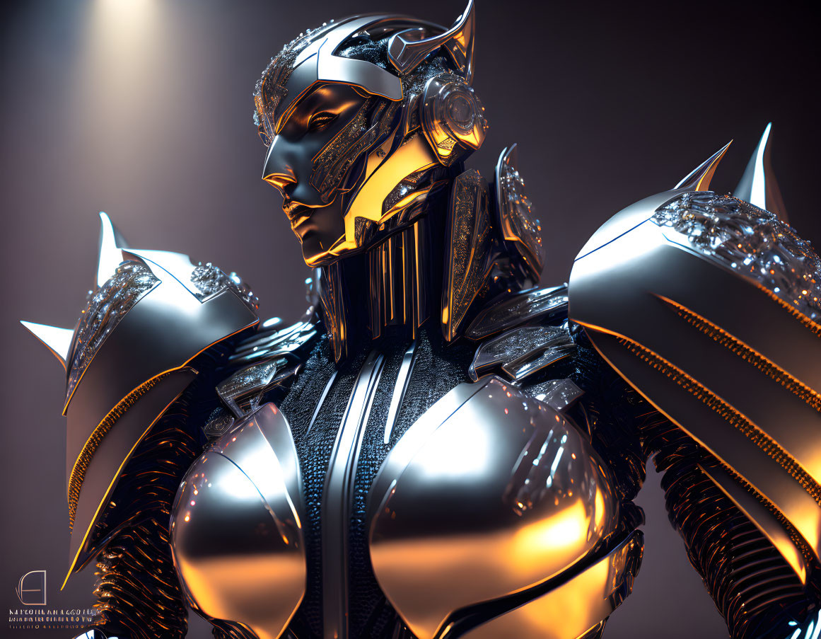 Detailed Metallic Robotic Figure with Futuristic Armor Design