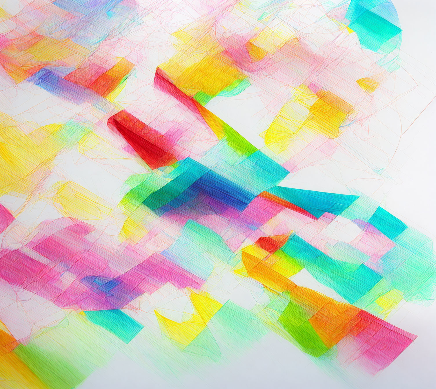 Colorful Abstract Art: Translucent Layers & Line Patterns on White