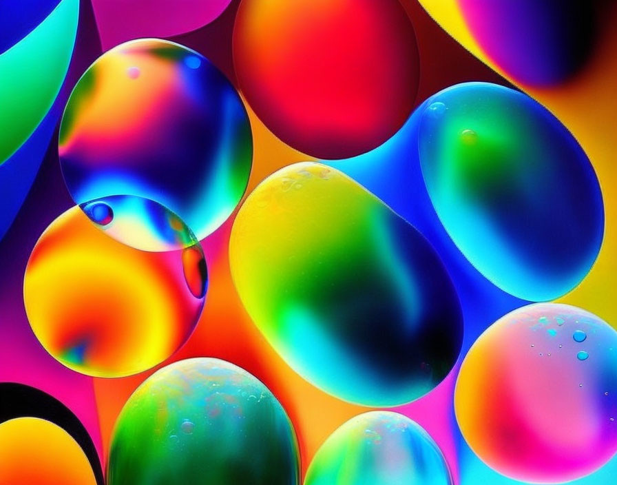 Multicolored glossy bubbles with light reflections