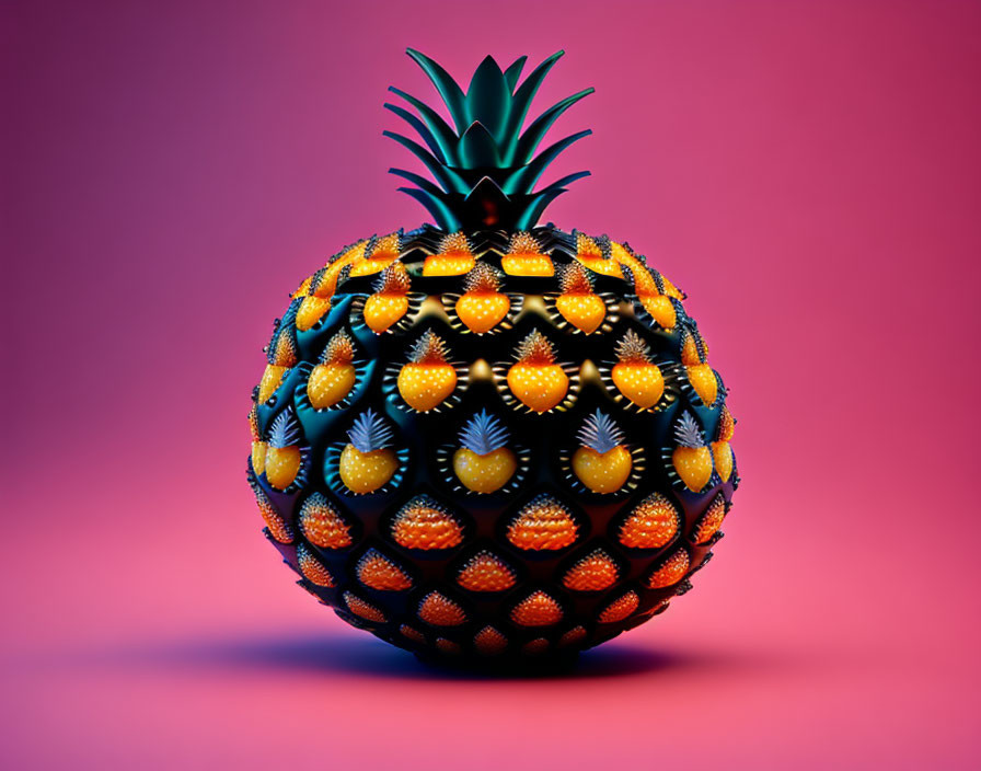 Stylized pineapple with heart pattern on vibrant background