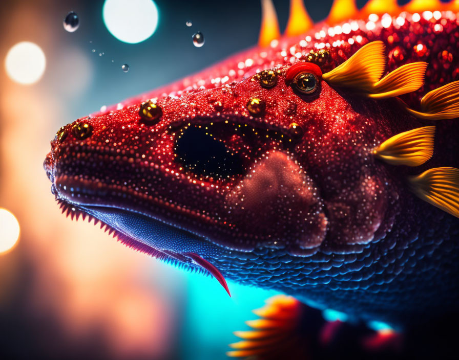 Colorful Fish Close-Up with Glittering Scales and Bubbles