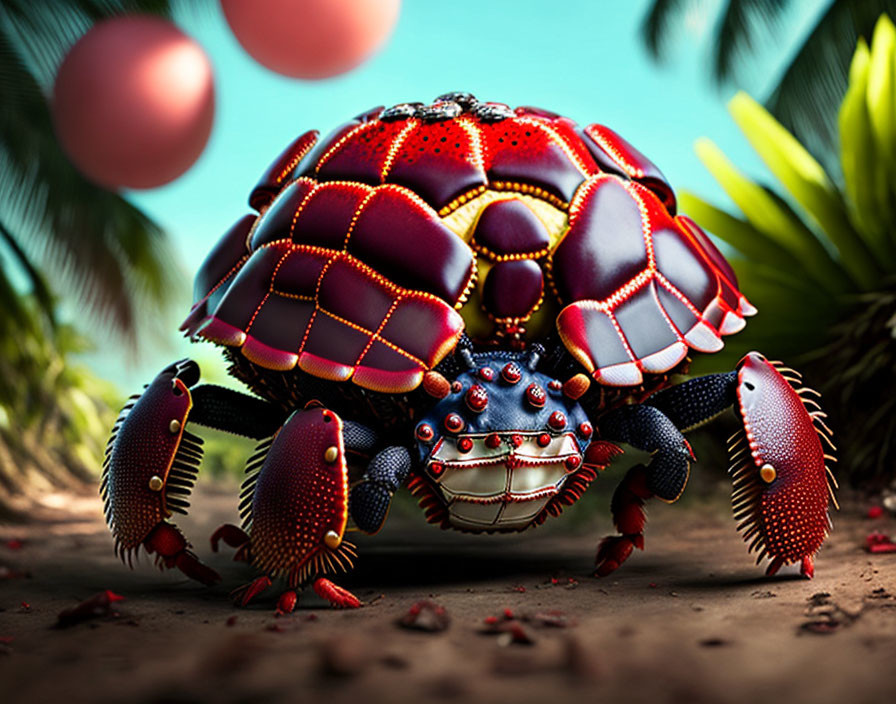 Colorful Stylized Crab Artwork with Tropical Theme