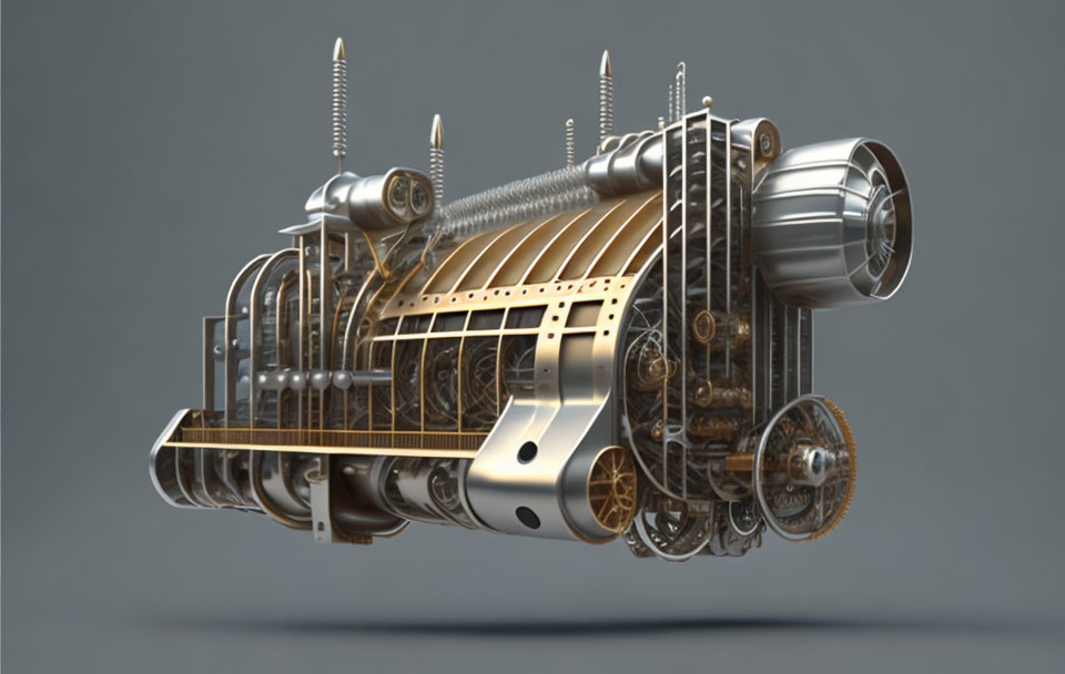 Detailed Steampunk 3D Illustration of Mechanical Engine