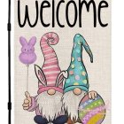 Colorful Easter Welcome Sign with Gnome Figures and Flowers