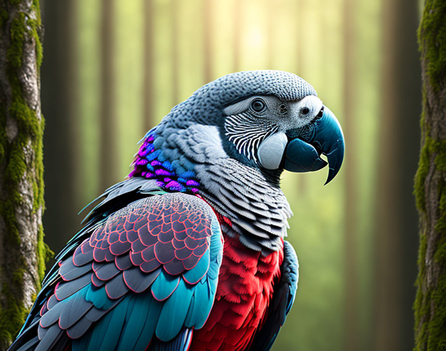 Colorful African Grey Parrot in Forest Setting