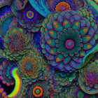 Colorful fractal flower patterns on dark background