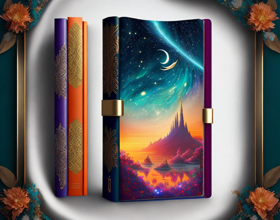 Celestial Design Journal with Night Sky and Crescent Moon Cover