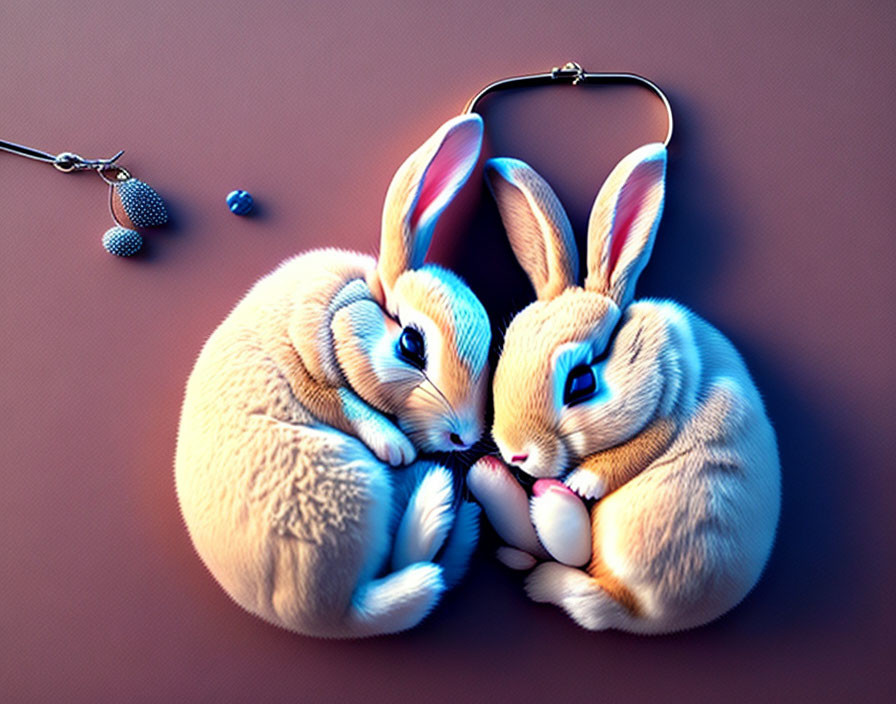 Digital Illustration: Cuddling Rabbit-Shaped Handbag with Realistic Fur Detail