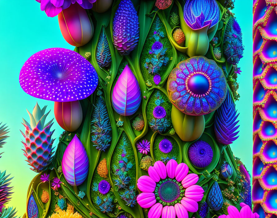 Colorful Stylized Plants and Flowers in Vibrant Digital Art